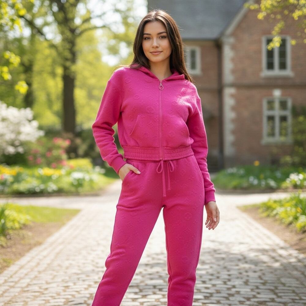 Fuchsia Pink Sweatshirt Hoodie and Jogger Set